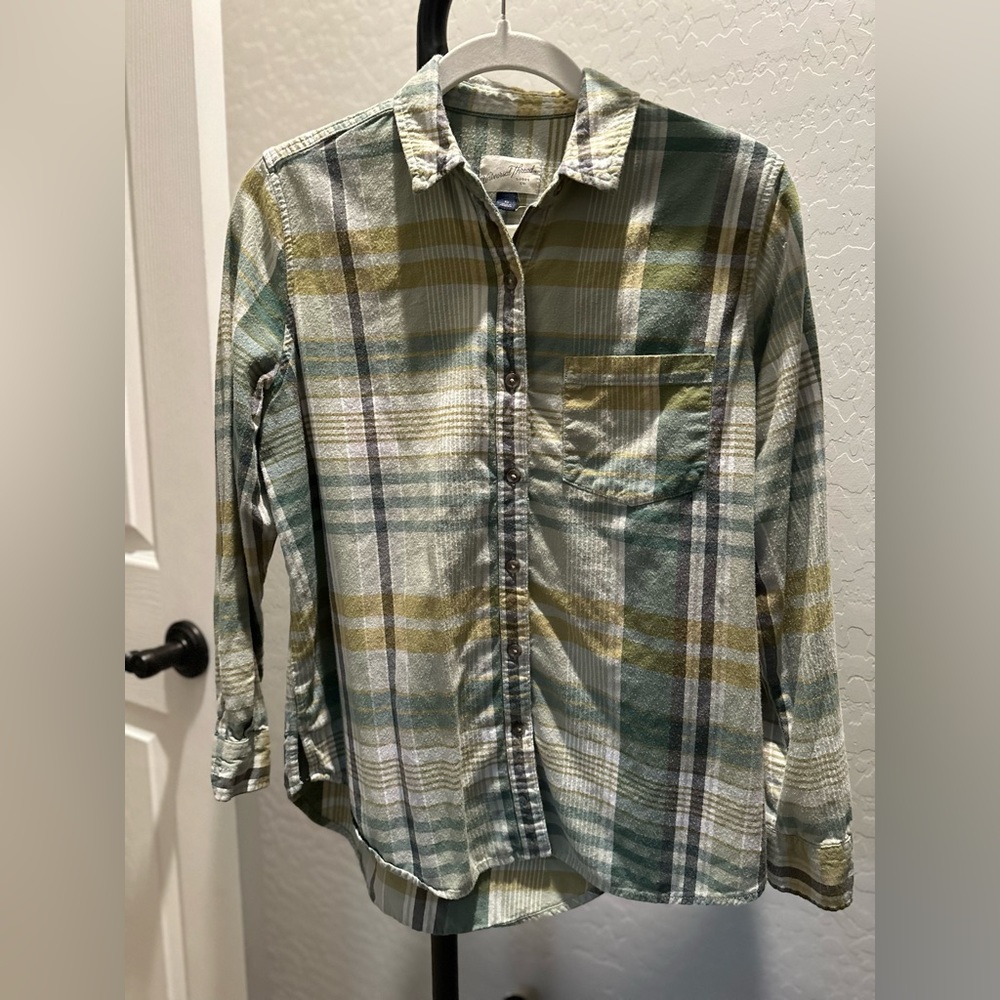 Distressed green plaid shirt